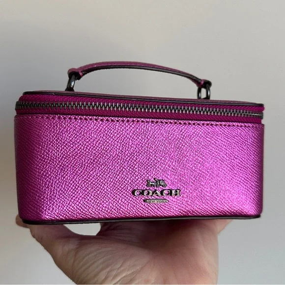 Coach Vanity Case Handled Zip Jewelry Travel Box Metallic Pink - Picture 5 of 16